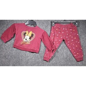 Disney Junior Minnie Toddler Set Girl 3T Burgundy Long‎ Sleeve Crew Neck & Pants